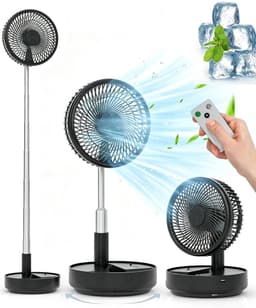 Tafel- en Staande Ventilator - Draagbare Oscillerende Ventilator - Opvouwbaar Design - Afstandsbediening - 4 Snelheden - Oplaadbare Accu - USB Ventilator - Zwart — thumbnail 1