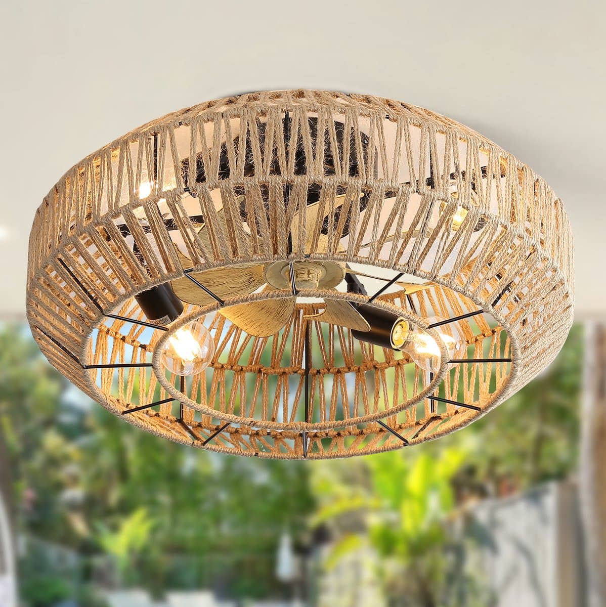 STILVORA Ventilator – Plafondventilator Met Verlichting 56 Cm – ABS Met Metaal En Rotanlook – Rattan – 6 Snelheden Met Afstandsbediening — afbeelding 1
