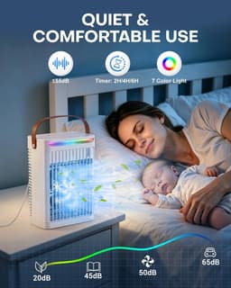 Mobiele Airco - 4-in-1 Luchtkoeler - Draagbare Aircooler met 700ml Reservoir en Verneveling - 5 Snelheden - Timer - Voor Thuis en Kantoor - Wit — thumbnail 2