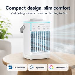 Mobiele Airco - 5-in-1 Luchtkoeler - Draagbare Aircooler met Luchtbevochtiger en Nachtlamp - 4 Snelheden - Timer - Voor Thuis en Kantoor - Wit — thumbnail 2
