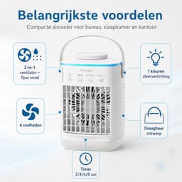 Mobiele Airco - 5-in-1 Luchtkoeler - Draagbare Aircooler met Luchtbevochtiger en Nachtlamp - 4 Snelheden - Timer - Voor Thuis en Kantoor - Wit — thumbnail 5