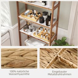 MEUNIQ 2-delige opbergmand van waterhyacint 36 x 26 x 5 cm met 4 vakken, gevlochten opbergkorf voor lade, keuken, slaapkamer of woonkamer, naturel — thumbnail 2
