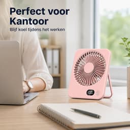 Oplaadbare USB-C Tafelventilator met LED Display, Vouwbaar en Stil, 180° Verstelbare Mini Ventilator voor Kantoor en Thuisgebruik, 2000mAh Accu - Roze — thumbnail 3