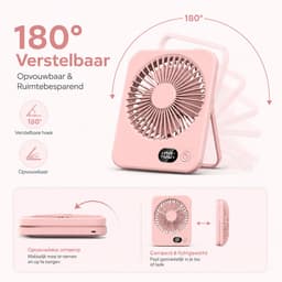 Oplaadbare USB-C Tafelventilator met LED Display, Vouwbaar en Stil, 180° Verstelbare Mini Ventilator voor Kantoor en Thuisgebruik, 2000mAh Accu - Roze — thumbnail 4