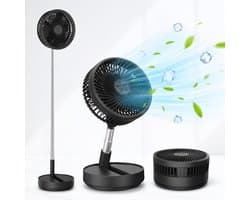 3-1 Ventilator Staand - Tafelventilator - Vloerventilator USB-C - 4 Standen - Draadloos en Geluidloos Fluisterstil - Fans - Staande Mini Ventilator - Kleine Statiefventilator - Aircooler - Mobiele Airco - 19,5 x 19,5 x 2,5 cm - zwart