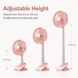 3-1 Ventilator Staand - Tafelventilator - Clip Ventilator - Staande Mini Ventilator - USB Oplaadbare Ventilator - Uitschuifbare Ventilator - 4 Standen - Timerfunctie - Roze — thumbnail 5