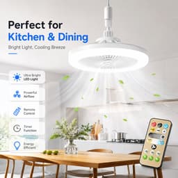 Plafondlamp Met Ventilator - E27 Ventilator Met Verlichting - Plafondventilator - LED Ventilatorlamp - Drie Lichtstanden - Traploos Dimbaar - Ventilator Met Afstandsbediening - Grijs — thumbnail 5