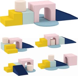 Motoriek voor baby's, 8 stuks, klimspeelgoed, bouwstenen van schuim met afneembare en wasbare fluwelen hoezen, educatief speelgoed voor kleuters en kleuters — thumbnail 2