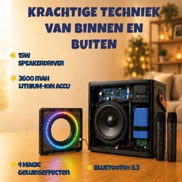 DUTCHPOWER Karaoke Plus Set met 2 Draadloze Microfoons - Premium Bluetooth Karaoke Speaker - USB-C Oplaadbaar - RGB LED-Verlichting — thumbnail 4