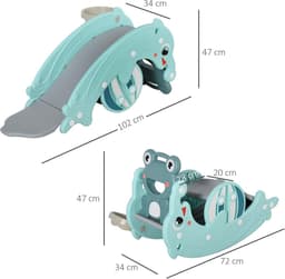 Kikkerpaard 3-in-1, 72 x 34 x 47 cm, turquoise blauw | Glijbaan, basketbalmand, 18 tot 36 maanden — thumbnail 3