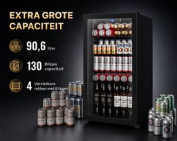 Reky Koelkast - ijskast - Koelkast tafelmodel - Glazen deur - Verstelbare planken & Deur - 90L - 44 x 47 x 83 cm - Zwart — thumbnail 3