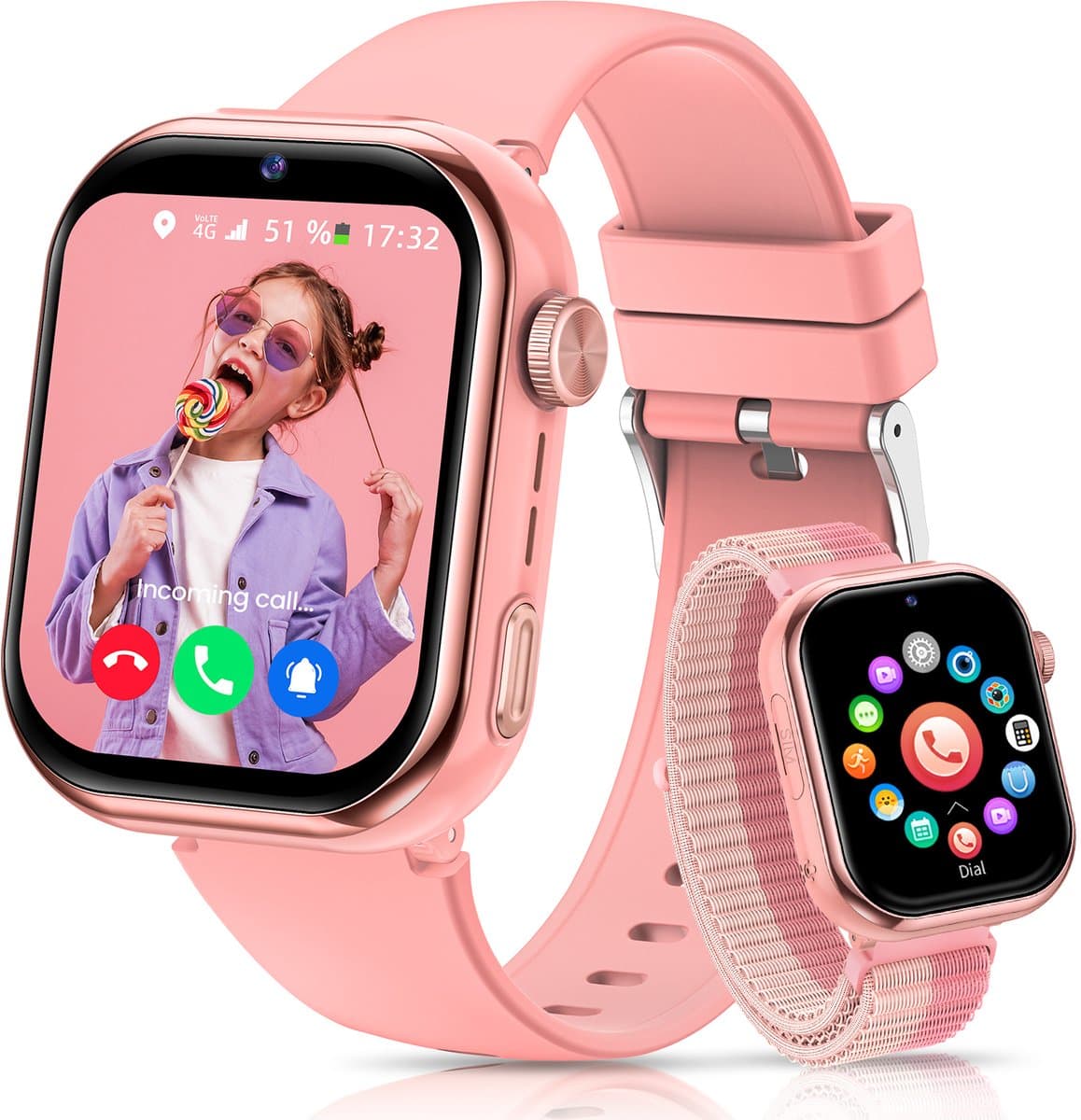 FOSMET 4G Smartwatch Kinderen - 2026 - GPS Horloge Kind met Telefoonfunctie - 1,83 Inch - SOS Knop & Videobellen - Dubbele Camera 3 MP - 1000mAh - Voor 4-12 Jaar - Voor Meisjes - Android & iOS - Roze — afbeelding 1