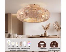 Retro Plafondventilator met Verlichting & Afstandsbediening – Bamboe & Rotan Design [Energieklasse D] — thumbnail 4