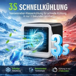 Luchtkoeler - Mobiele airco zonder afvoerslang, mini-luchtkoeler met waterkoeling, stille USB-C-ventilator, 3 snelheden, draagbare luchtkoeler voor slaapkamer, kantoor en auto, tafelventilator, compact（zwart） — thumbnail 3