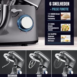 Klarven® Mixer met Mengkom Antraciet - 2000W Krachtige Motor - 6,2L RVS Mengkom, Inclusief Accessoires — thumbnail 2