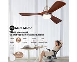 HAUSS SPOLE Ventilator – 107 Cm – Met Verlichting En Afstandsbediening – Metaal En Massief Hout – Nikkel – Binnen En Buiten