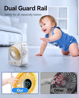 Bureau Ventilator - Usb-Bureauventilator - Stille Tafelventilator - Zuinige Tafelventilator - Met Turbo-Luchtstroom - 100 Snelheden - 90° Draaibaar - Voor Slaapkamer, Thuiskantoor en Op Reis - Ivoorwit + Geel — thumbnail 5