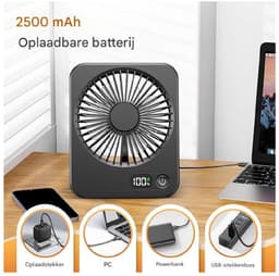 GELLDG Tafelventilator - Mini Ventilateur USB - 165x132x38mm - Licht en Compact, 180° Draaibare Stand - Geschikt voor Bureau, Thuis en Camping - Plastic - Zwart — thumbnail 5