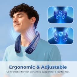 Nekventilator met Halfgeleider Koeling 4400mAh – Draagbare Nek Airconditioner met Groot Koelvlak, LED Display, 3 Windsnelheden & 3 Koelstanden, USB-C Oplaadbaar – Blauw — thumbnail 4