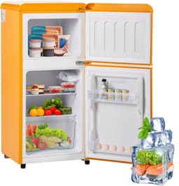 Koelkast 60 liter geel retro dubbeldeks koel vrieskast voor keuken en woonkamer thuisgebruik — thumbnail 1