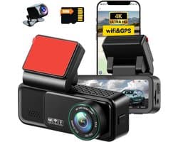 Dashcam auto camera 4K + 2K - dual display IPS 3 inch - met app en wifi - veilig autorijden - ShopVlot