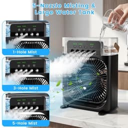Draagbare airconditioner met ventilator, mini-verdampingskoeler met 5 sproeimondstukken, 3 windsnelheden, 3 timers, 7 kleuren LED-verlichting, 600 ml persoonlijke airconditioner/ventilator voor slaapkamer, kantoor en camping (zwart) — thumbnail 3