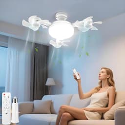 LED plafondlamp met ventilator, lamp met kleine ventilator, plafondventilator met verlichting, E27 plafondlamp met ventilator, voor woonkamer en slaapkamer, stil, timerfunctie, 3 snelheden — thumbnail 1