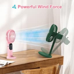 Mini draagbare ventilator, USB oplaadbare ventilator, kleine zakventilator met 5 snelheden en voet, stille opvouwbare handventilator voor kantoor en buitengebruik (roze) — thumbnail 4