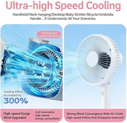Draagbare mini-ventilator, hand- en nekventilator met 199 snelheden turbokoeling, compact lichtgewicht ontwerp, ideaal voor gebruik buitenshuis, kantoor en bureau — thumbnail 5