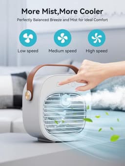 Mini airco-kleine airco-4000mAh oplaadbare persoonlijke luchtkoeler-Mini-airconditioner met 3 snelheden - mini aircooler met water-Stille desktopkoelventilator voor thuis, slaapkamer, reizen, kantoor, buiten en binnen — thumbnail 3