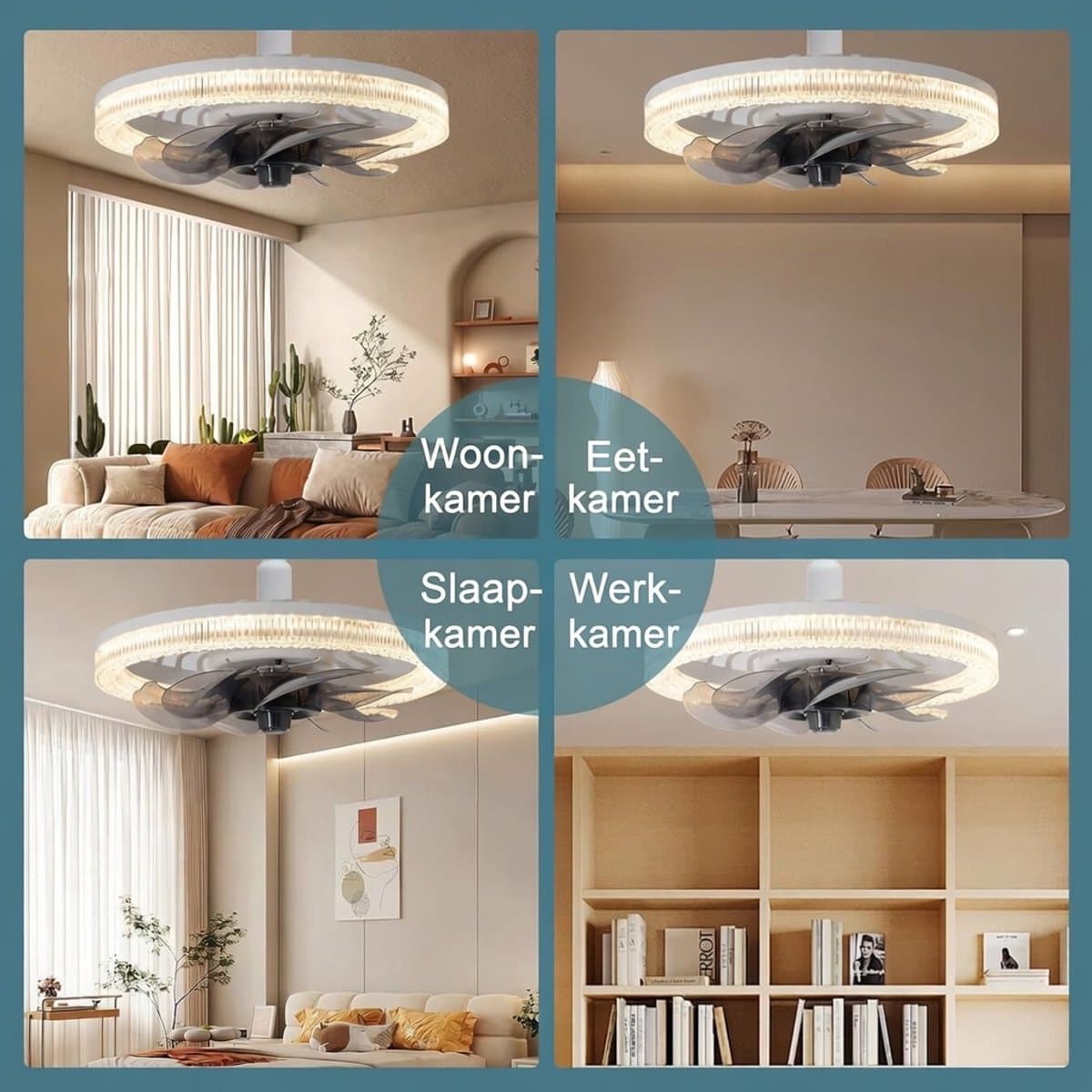 Plafondventilator met LED-verlichting - E27-fitting - LED-verlichting en afstandsbediening - Vier windsnelheden - Driekleurige dimfunctie - Plafondventilator met geïntegreerde verlichting — afbeelding 1