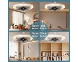 Plafondventilator met LED-verlichting - E27-fitting - LED-verlichting en afstandsbediening - Vier windsnelheden - Driekleurige dimfunctie - Plafondventilator met geïntegreerde verlichting