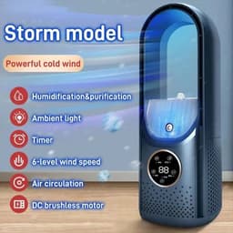 Mini-desktopluchtkoeler - Draagbare mini-airconditioner - Ventilator met 6 snelheden - Koel- en bevochtigingsventilator voor op kantoor - Compact en draagbaar - Stille werking - Geen slang of afvoerbuis nodig - Blauw — thumbnail 2