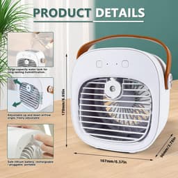 Mobiele Airco - Mini Aircooler - Mini Aircooler met Water USB - Koelventilator - Draagbare Luchtkoeler met watertank - Ventilator - 3 windsnelheden - Airco Alternatief - 128ML - 4000 mAh - Voor kamperen, tent, auto, kamer, thuis - wit — thumbnail 2
