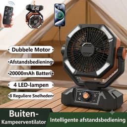 Hutjemutje - camping ventilator - ventilator - met 4 LED-lantaarn - 8 snelheden - draagbaar - met afstandsbediening - 20000 mAh batterij - zwart & oranje — thumbnail 5