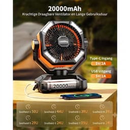 Hutjemutje - camping ventilator - ventilator - met 4 LED-lantaarn - 8 snelheden - draagbaar - met afstandsbediening - 20000 mAh batterij - zwart & oranje — thumbnail 2