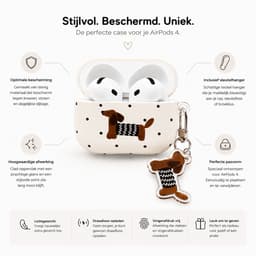 Enluxe Case geschikt voor Airpods 4 - Teckel Print Creme - Hardcase met Hondenhanger, Schokbestendig Hoesje — thumbnail 3
