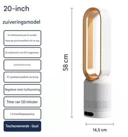 Ventilator - Ventilator staand - Ventilator klein - Luchtcirculatieventilator - Ultrastille torenventilator - Bladeloze ventilator - Luchtreiniger - 14,5*58 cm - Goud - ABS` — thumbnail 3