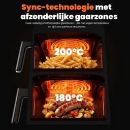 Dubbele Heteluchtfriteuse - Airfryer XL - Gezond Koken - Twee Verticale Kamers - 11 Liter - Zwart en Zilver — thumbnail 5
