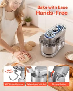 Keukenmachine - Mixer Foodprocessor - Bakken en Koken - 10 Snelheden - 5.7 Liter Kom - Zilver — thumbnail 5
