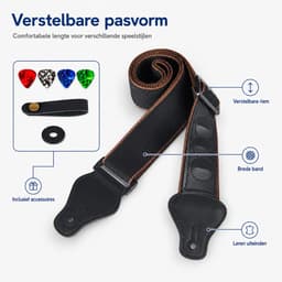 Premium verstelbare Gitaarband - Gitaar Gitaarriem met plectrum houders - zwart — thumbnail 2