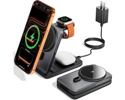 Opvouwbaar 3-in-1 laadstation geschikt voor MagSafe, reisoplader voor telefoon en horloge van Apple, PD20W draadloos laadstation voor meerdere apparaten zoals iPhone 17 16 15 14 13 12 Series/Apple Watch/Airpods