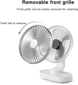 Oplaadbare bureauventilator – ventilator - Stille, draadloze miniventilator – 4 snelheidsstanden – Automatische oscillatie (90°) – Accu met hoge capaciteit (4000 mAh) – Draagbaar, opladen via USB — thumbnail 5