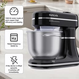 SUNCOK Keukenmixer, Keukenmachine, Slim aanraakpaneel, met 2 roestvrijstalen mengkommen: 4,5 l en 5,5 l. Krachtige motor van 1500 W, geluidsniveau 59 dB. Blender, geschikt voor bakken en deeg kneden. — thumbnail 5