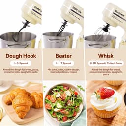 SUNCOK Keukenmixer, Keukenmachine, krachtige motor van 1500W, met twee roestvrijstalen mengkommen (4,5 l en 5,5 l), multifunctionele deeghaak, geschikt voor bakken en kneden van deeg. — thumbnail 5