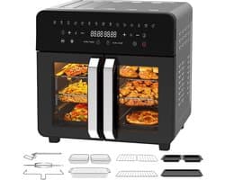 Twee Zones Airfryer - 23L grote capaciteit Heteluchtfriteuse - met afneembaar tussenstuk en dubbele franse deuren - 2200W krachtige dubbele kookzone - 15 voorgeinstelde kookprogramma’s - 12 handige accessoires