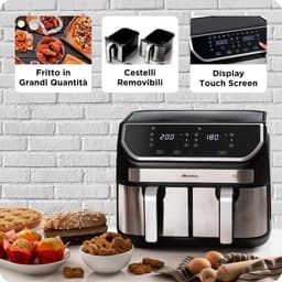 Heteluchtfriteuse Dubbele Mand - Airfryer XL - Gezond Koken - 11 Programma's SYNC Functie - 9 Liter - Bruin — thumbnail 2