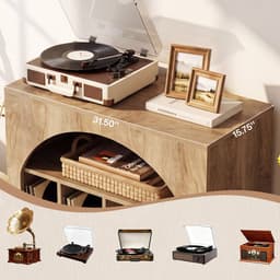 Tribesigns Platenspeler Meubel - 80 x 40 x 70 cm - Platenspeler-Standaard - Houten Vinyl Platentafel met Ruimte voor Meer dan 370 Albums, Industriële Platenspelerstandaard voor Woonkamer, Slaapkamer, Studio, Bruin — thumbnail 2