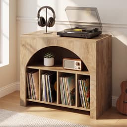 Tribesigns Platenspeler Meubel - 80 x 40 x 70 cm - Platenspeler-Standaard - Houten Vinyl Platentafel met Ruimte voor Meer dan 370 Albums, Industriële Platenspelerstandaard voor Woonkamer, Slaapkamer, Studio, Bruin — thumbnail 4