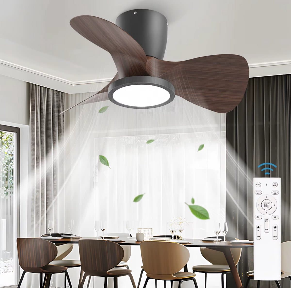 Stille Plafondventilator met Licht - Afstandsbediening - 50W - Plafondventilatorlamp - Woonkamer - 4 Snelheden - 3 Bladen - Bruin - 61 cm — afbeelding 1